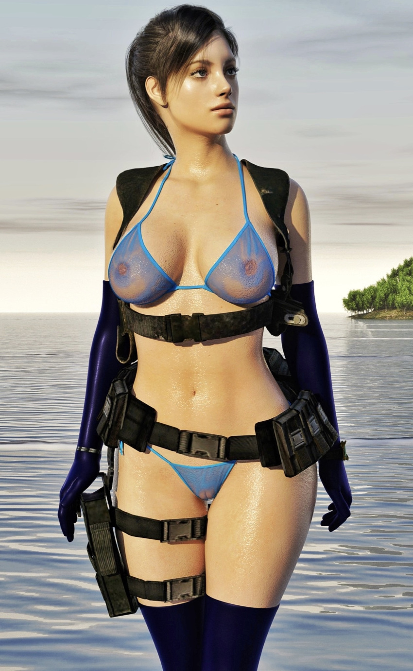 1female 1girls 3d 3d_(artwork) agent_4_tea_se7en arm_gloves armwear bathing_suit beach bikini blue_bikini blue_bikini_bottom blue_bikini_top blue_thong breasts brown_hair camel_toe cameltoe concept_art dark_brown_hair female female_focus female_only girl holster jill_valentine jill_valentine_(julia_voth) leg_holster legwear medium_breasts nipples nipples_visible_through_bikini nipples_visible_through_clothing panties ponytail pussy pussy_visible_through_bikini pussy_visible_through_clothes pussy_visible_through_panties pussy_visible_through_swimsuit pussy_visible_through_thong render resident_evil resident_evil:_revelations resident_evil_revelations see-through see-through_clothing shaved_pussy solo solo_female solo_focus swimsuit swimwear tactical tactical_gear thigh_highs thighhighs thong thong_bikini thong_bikini_bottom thong_panties video_game_character wet wet_bikini wet_body wet_clothes wet_skin