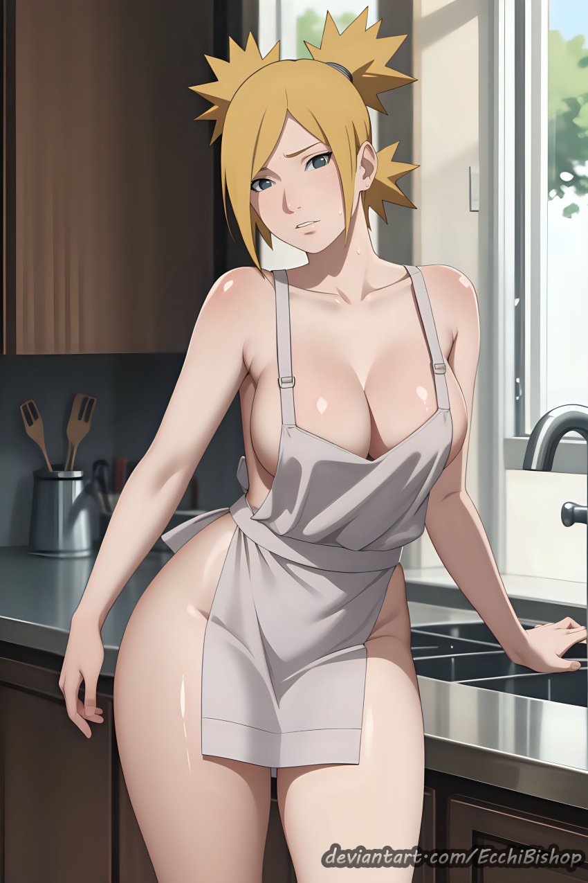 1girls 2d ai_generated almost_naked apron apron_only barely_clothed big_breasts blonde_hair blush boruto:_naruto_next_generations cleavage counter deviantart_username ecchibishop female female_only front_view functionally_nude high_resolution housewife huge_breasts indoors kitchen kitchen_counter light-skinned_female long_hair looking_at_viewer mature mature_female milf mostly_nude nai_diffusion naked_apron naruto naruto_(series) no_bra no_panties partially_clothed pinup ponytail quad_tails sink solo solo_female stable_diffusion standing teal_eyes teasing temari tied_hair upper_body url voluptuous watermark web_address white_apron wide_hips wife window