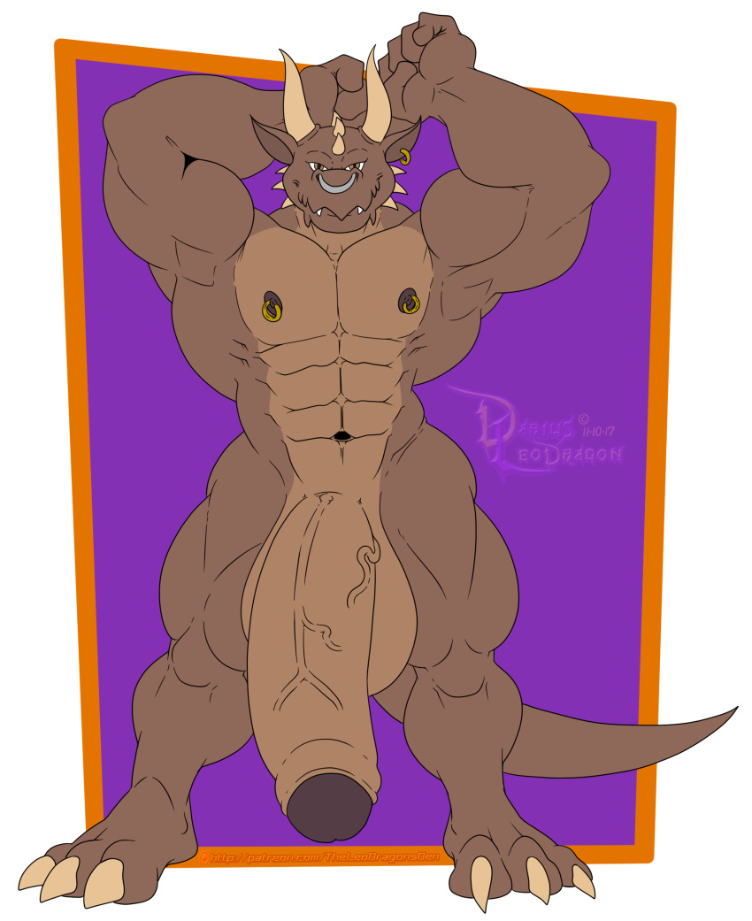 1boy anthro darius_leodragon dariusleodragon dragon hyper hyper_penis male male_only muscular muscular_male nipple_piercing nipples penis piercing rexxasaurus scalie solo tagme vein