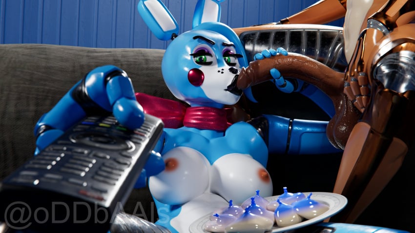 3d_(artwork) absurd_res animatronic anthro balls bear big_breasts black_lips blender_(artwork) bow_tie breasts condom controller digital_media_(artwork) duo erection fellatio female filled_condom five_nights_at_freddy's five_nights_at_freddy's_2 genitals green_eyes gynomorph handjob hi_res holding_penis humanoid_genitalia humanoid_penis intersex intersex/female lagomorph leporid lips machine mammal meme nipples oddbaals oral penile penis plate rabbit remote_control robot robot_anthro scottgames sex sexual_barrier_device solo_focus toy_bonnie_(fnaf) toy_freddy_(fnaf) vein veiny_penis watermark