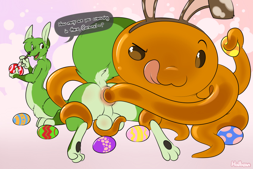 anal anal_sex balls caramel_(halbean) citra_taur duo easter easter_eggs egg_insertion feral goo_creature hal halbean holidays male male_penetrated penetration size_difference tentacle