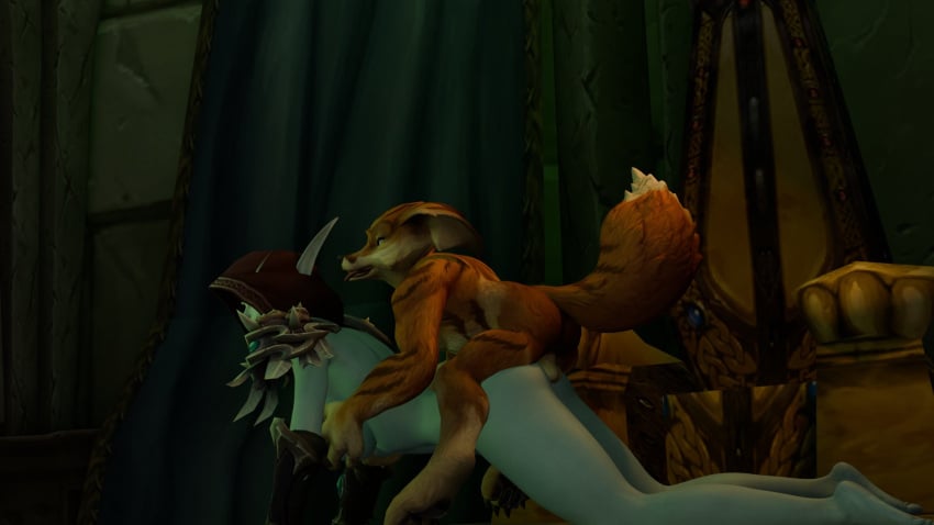 1boy1girl anal anal_sex banshee_(warcraft) beast breast_grab different_angles doggy_style hood on_knees penis_in_ass red_eyes sex sex_from_behind side_view size_difference sylvanas_windrunner throne throne_room umbralwarden vulpera warchief warcraft world_of_warcraft zoophilia