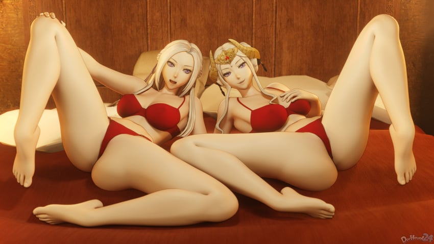 2girls dochaunt24 edelgard_von_hresvelg female multiple_girls post-timeskip pre-timeskip