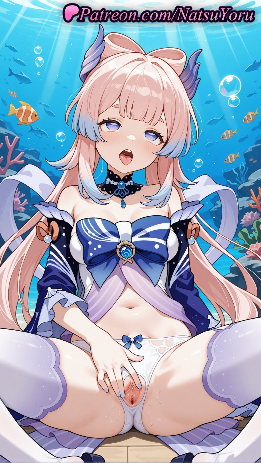 1girls ahe_gao ai_generated air_bubble anime anime_style anus asian asshole babydoll bangs bare_shoulders blue_bow blue_eyes blue_gemstone blue_hair blue_horns blue_nails blunt_bangs blush bow bow-shaped_hair bow_panties bowtie breasts bubble bust busty choker cleavage clitoris clothing_aside clownfish colored_tips coral crotch_cutout crotchless crotchless_panties detached_collar detached_sleeves dress female_focus female_only fish frilled_sleeves frills genshin_impact gradient_hair hair_ornament hentai hi_res high_quality high_resolution highres lace-trimmed_choker long_hair long_sleeves looking_at_viewer medium_breasts multicolored_hair nail_polish natsuyoru navel off_shoulder open_mouth panties panties_aside patreon pink_hair presenting purple_eyes pussy pussy_juice pussy_lips pussy_peek saliva sangonomiya_kokomi shorts sidelocks sitting solo solo_female spread_legs spread_pussy stomach thighhighs thighs tongue tongue_out torn_clothes tropical_fish twintails uncensored underwater underwear vagina vision_(genshin_impact) voluptuous voluptuous_female vulva water white_panties white_shorts white_thighhighs wide_sleeves