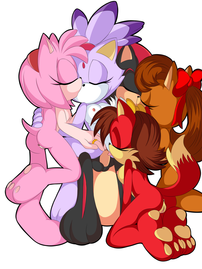 amy_rose black_fur blaze_the_cat breasts brown_fur female female_penetrated fiona_fox j_nsfw kissing male male/female pink_fur purple_fur red_fur ribbon ring shadow_the_hedgehog sonic_(series) sonic_the_hedgehog_(series) tiara_boobowski vagina vaginal_penetration