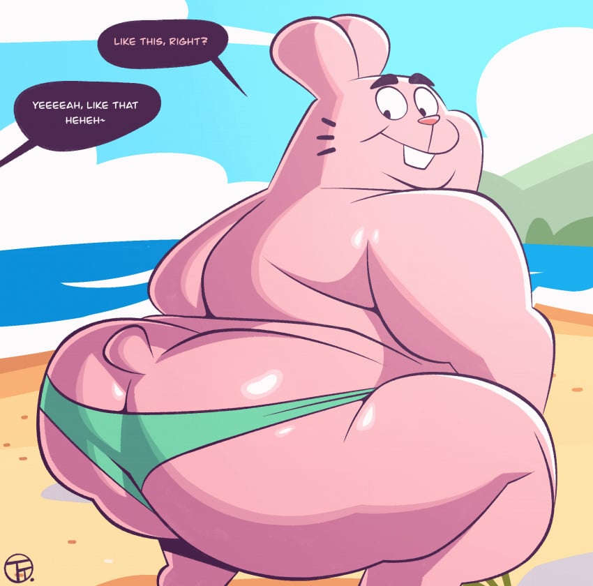 1boy 1man animated anthro ass ass_bigger_than_head ass_clapping beach beach_background big_ass big_ass_(male) big_butt big_butt_(male) bottom_heavy bottom_heavy_male bunny bunny_ears bunny_tail butt_clapping cartoon_network chubby chubby_male clapping_buttocks clapping_cheeks daddy dialogue dilf fat fat_ass fat_butt fat_male fat_man father gay gay_male himbo humanoid jiggling_ass jiggling_butt male male_only mature_male muscular muscular_male obese obese_male overweight overweight_male pink_body pink_fur pink_skin plump_ass plump_butt rabbit rabbit_ears rabbit_tail richard_watterson shaking_ass shaking_butt speech_bubble squat squatting superchub swimsuit tail text the_amazing_world_of_gumball thick_thighs tight_swimsuit trashtoonz twerk twerking watermark whiskers wobbling_ass wobbling_butt