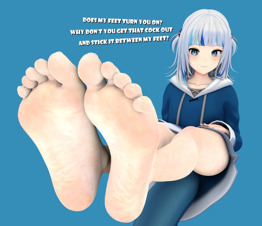 3d 3d_(artwork) bare_legs barefoot blue_eyes blue_hair cyan_hair dyed_hair female female_focus female_only foot_fetish foot_focus foot_play footfetishrenders gawr_gura gura hair_dye hair_ribbon hololive hololive_english hololive_myth light-skinned light-skinned_female light_skin looking_at_viewer nail_polish nails shark shark_girl solo solo_female solo_focus tease teasing teasing_viewer text toenail_polish toenails toes white_hair white_toenails white_toes