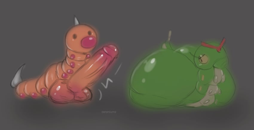 bugs caterpie cock huge_ass insects monochrome_background pokemon pokemon_(species) pokephilia tagme weedle worm zeraniumz