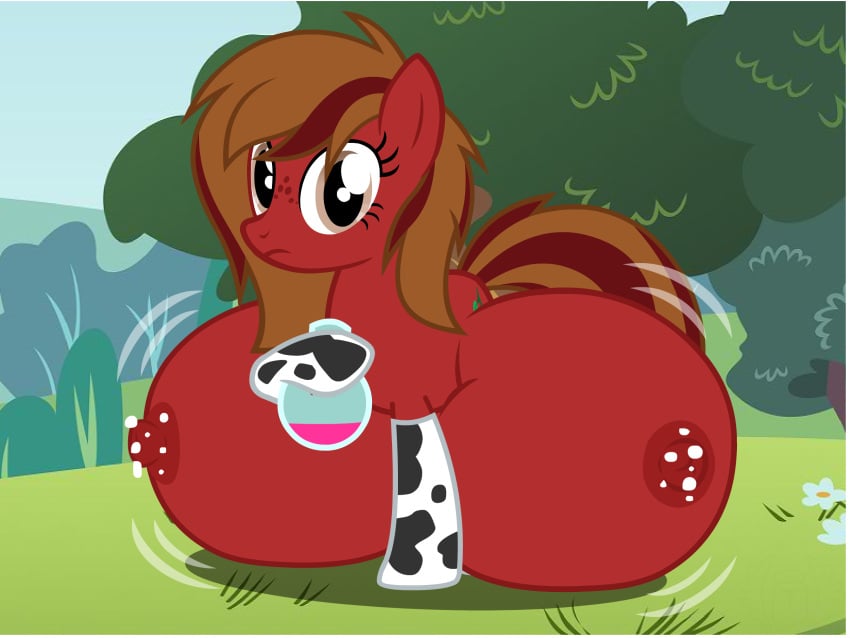 big_crotchboobs chery_spirit_(mlp) clothing cow_socks cowprint crotchboob_expansion crotchboobs crotchboobs_on_floor cute earth_pony earth_pony_oc female flashequestria freckles growth hoof_hold huge_crotchboobs hyper hyper_crotchboobs impossibly_large_crotchboobs lactation leaking_milk looking_at_viewer mare milk my_little_pony nipples nude oc oc_only part_of_a_set pony potion solo solo_female tree