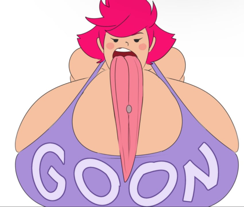 awaiting_cum bedroom_eyes big_breasts blush breasts breasts_bigger_than_head breasts_bigger_than_torso bukkake cleavage goon huge_breasts hyper hyper_breasts inviting_to_oral kumatora large_breasts long_tongue mob_face mother_(series) mother_3 oral oral_invitation piercing pink_hair tank_top tasteofchoklit tongue tongue_out tongue_piercing