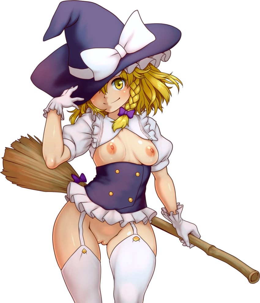 breasts d.koutya garter_belt marisa_kirisame nipples pussy revealing_clothes tagme thighhighs touhou witch_hat