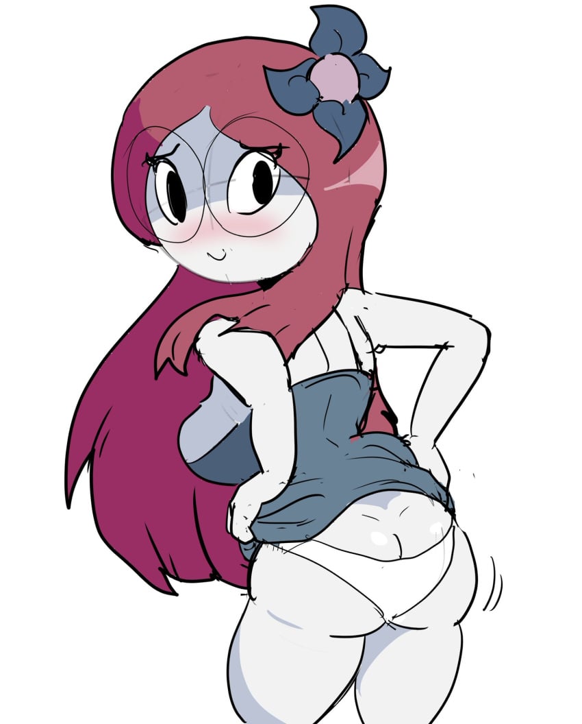 back_view big_ass big_breasts big_butt big_thighs big_titties clothing curvaceous curvaceous_female curvaceous_figure curvy curvy_figure curvy_hips female female_focus female_only glasses loggofrog long_hair original original_character rachel_(loggofrog) red_hair underwear white_skin