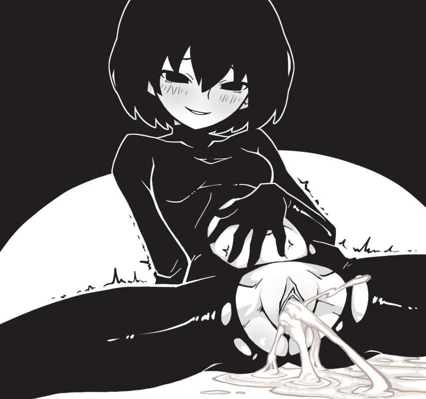 ^^^ after_sex after_vaginal akableak arm_support ass black_background black_bodysuit black_eyes black_hair blush bob_cut bodysuit breasts clitoral_hood clitoris covered_collarbone cum cum_in_pussy cum_puddle empty_eyes feet_out_of_frame female greyscale groin_tendon hair_between_eyes hand_on_own_stomach highres leaning_back looking_at_self looking_down midriff monochrome monogatari_(series) navel on_ground oshino_ougi parted_lips pussy_juice raised_eyebrows short_hair small_breasts smile solo spasm splashing spread_legs torn_bodysuit torn_clothes uncensored white_background wide_spread_legs