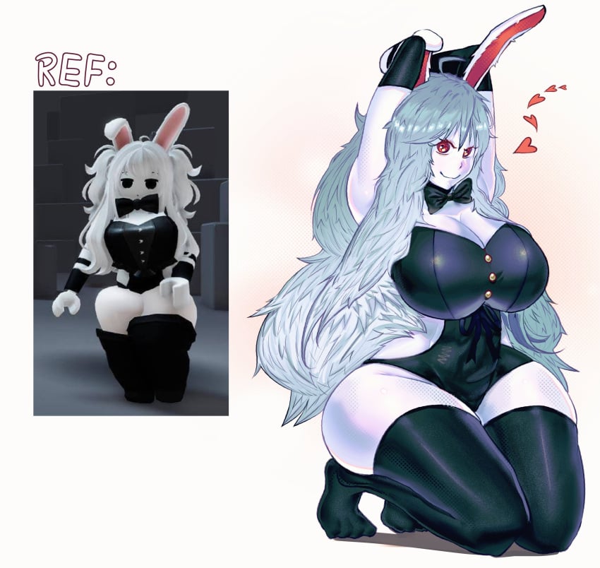 1girls breasts bunnysuit cleavage feet hazeypurple reference_image roblox roblox_avatar robloxian tagme thighhighs thighs