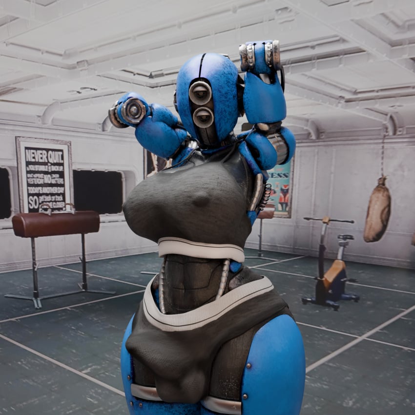 3d ada_(fallout) arms_up assaultron blender blender_(software) blender_cycles bulge bulge_through_clothing calvin_klein erection_under_clothes fallout fallout_4 futa_only futanari gym gym_uniform hands_behind_head nematode372 presenting_breasts robot robot_girl robot_humanoid sports_bra sweat sweating sweating_profusely