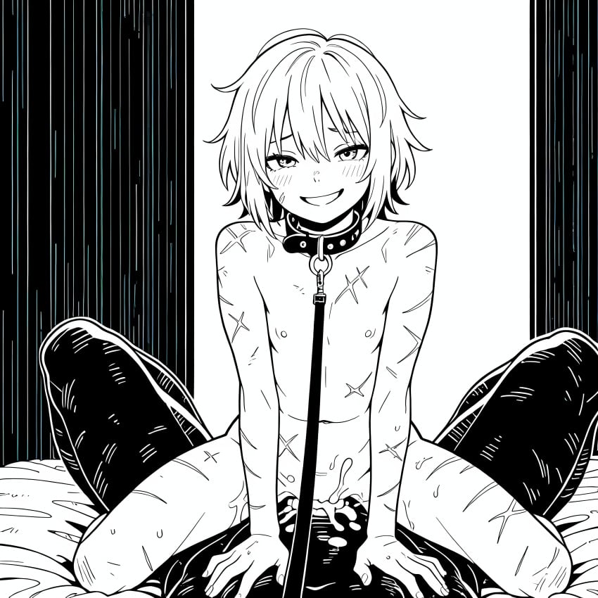 ai_generated black_and_white collar cum cum_in_pussy cum_inside leash leash_and_collar leash_pull pale_skin scar scars scars_all_over self_harm_scars soko_(furryroxxie) tagme