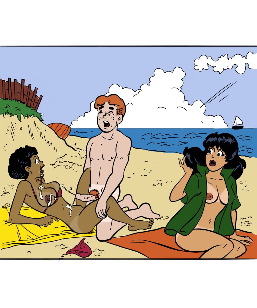 archie_andrews archie_comics beach betty_and_veronica dark-skinned_female dark_skin interracial nancy_woods public_sex veronica_lodge