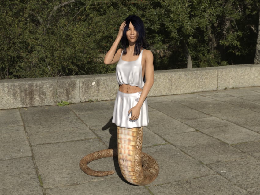 black_hair cgi female lamia outdoors snake_girl
