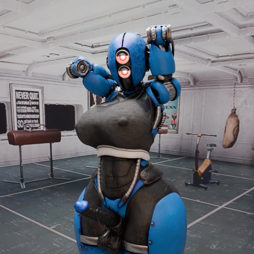 ada_(fallout) arms_up assaultron blender blender_(software) blender_cycles bottomless calvin_klein erection fallout fallout_4 futa_only futanari glowing_eyes gym gym_uniform hands_behind_head large_penis nematode372 presenting_breasts robot robot_girl robot_humanoid sports_bra sweat sweating sweating_profusely