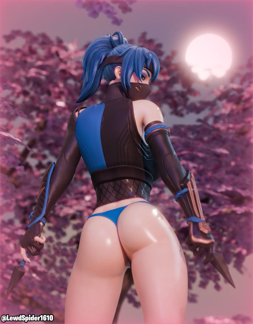 1female 1girls 3d ass ass back_view bare_legs blue_eyes blue_eyeshadow blue_hair blue_nail_polish blue_nails elbow_glove epic_games eyeshadow female female female_only fortnite fortnite:_battle_royale headband holding_object hope_(fortnite) lewdspider lewdspider1610 light-skinned_female light_skin mask masked nail_polish no_pants painted_nails panties ponytail presenting rear_view shadow_blade_hope_(fortnite) shiny_skin solo solo_female standing tagme