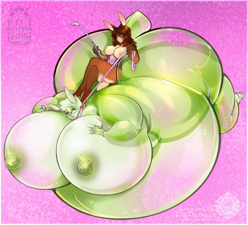 2019 anthro areola artist_name ass belly big_belly big_breasts big_butt biped border breasts collar corset_only dated deer duo extreme_size_difference eyewear eyewear_only female female/female fsmaverick genitals glasses glasses_only green_areola green_nipples hand_on_breast honey_(fsmaverick) huge_belly huge_breasts huge_butt hybrid hyper hyper_belly hyper_breasts hyper_butt inflation inflation_fetish lagomorph leash leporid lying_on_another mammal narrowed_eyes nipples nude pink_background pink_corset pink_nipples rabbit randy_(flynnbuck) scut_tail short_tail simple_background size_difference tail text translucent translucent_body url vulva watermark wearing_glasses whip white_border