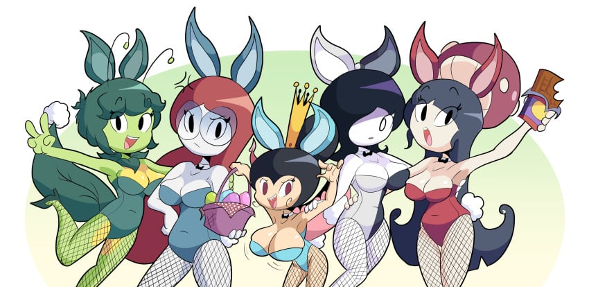 big_ass big_breasts big_butt big_thighs big_titties black_hair bunny_ears bunny_girl bunny_girl_suit bunny_tail bunnysuit clothing curvaceous curvaceous_female curvaceous_figure curvy curvy_figure curvy_hips female female_focus female_only glasses green_hair green_skin karla_(loggofrog) linda_(loggofrog) loggofrog long_hair looking_at_viewer mimi_(loggofrog) original original_character princess rachel_(loggofrog) red_hair short_hair thick_thighs thigh_highs white_hair white_skin wings