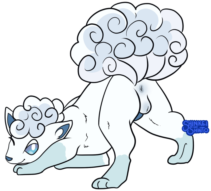 1boy 2018 alolan_vulpix alpha_channel animal_genitalia animal_penis anus ass ass_up blue_eyes blue_fur blue_nose blue_penis canine erection feral fur furry half-closed_eyes looking_at_viewer looking_back male male_only mammal multi_tail nintendo one_eye_closed paws penis playful pokemon pokemon_(species) pokemon_sm presenting presenting_hindquarters quadruped seductive shinkei_shinto_(artist) simple_background smile solo tail testicles transparent_background video_games vulpix white_background white_fur wink