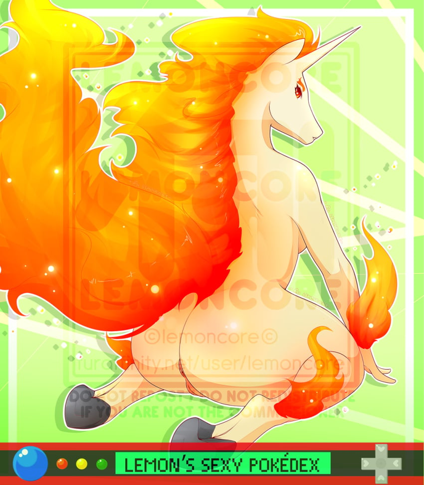 2015 anthro equine female fire hair lemoncore mammal nintendo nude pokemon pussy rapidash red_eyes solo video_games