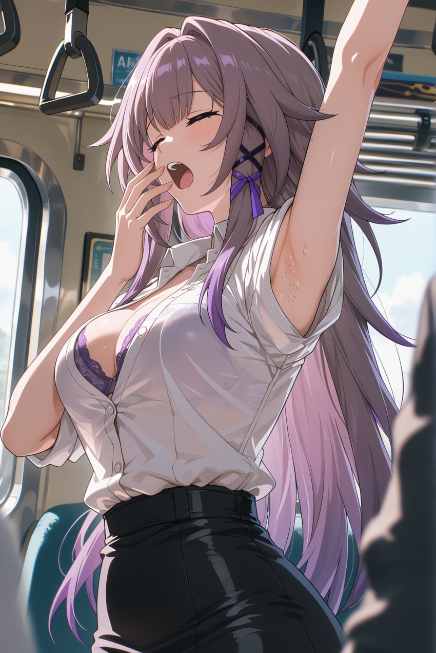 1girls ai_generated armpits herta_(honkai:_star_rail) honkai:_star_rail honkai_(series) shaved_armpit shaved_armpits sweat the_herta_(honkai:_star_rail)