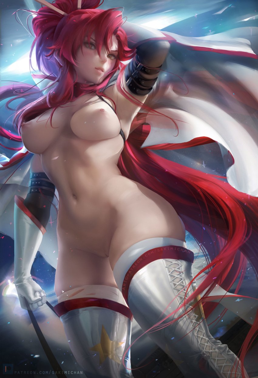 absurdres areolae big_breasts breasts female female_only highres nipples nude pussy red_hair sakimichan solo space_yoko tengen_toppa_gurren_lagann thighhighs yoko_littner