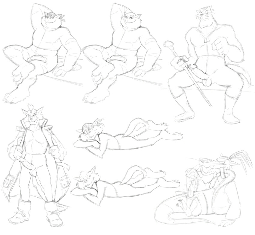 chance_furlong commander_feral dr._viper erection hard_drive_(swat_kats) jake_clawson male male_only mask nude penis sketch swat_kats thegreatmatsutzu