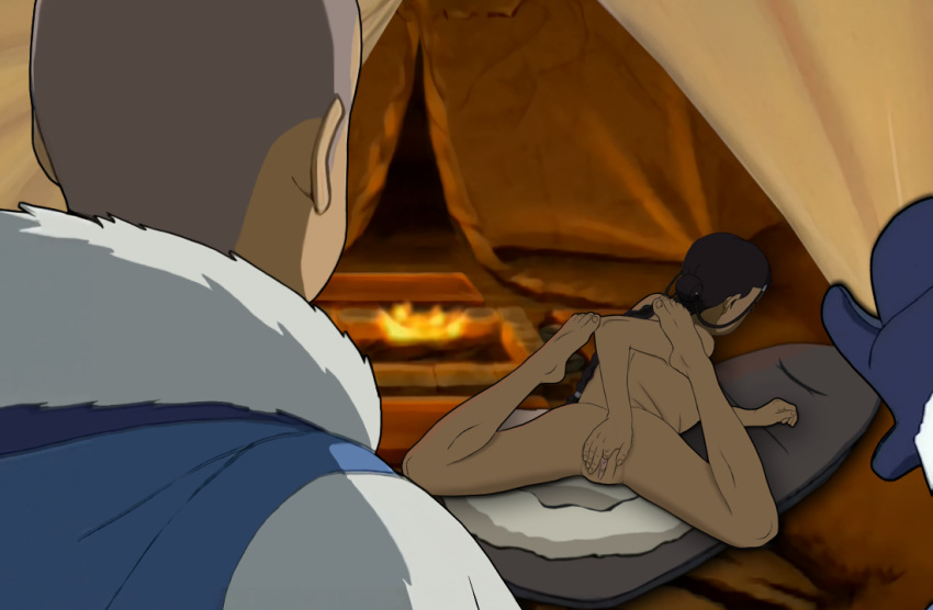 1boy 1girls 2d alternate_legends apexoid avatar_legends avatar_the_last_airbender brother_and_sister clothing dark-skinned_female dark-skinned_male dark_skin female game_cg imminent_incest katara male masturbation nonbender sokka straight_hair water_tribe