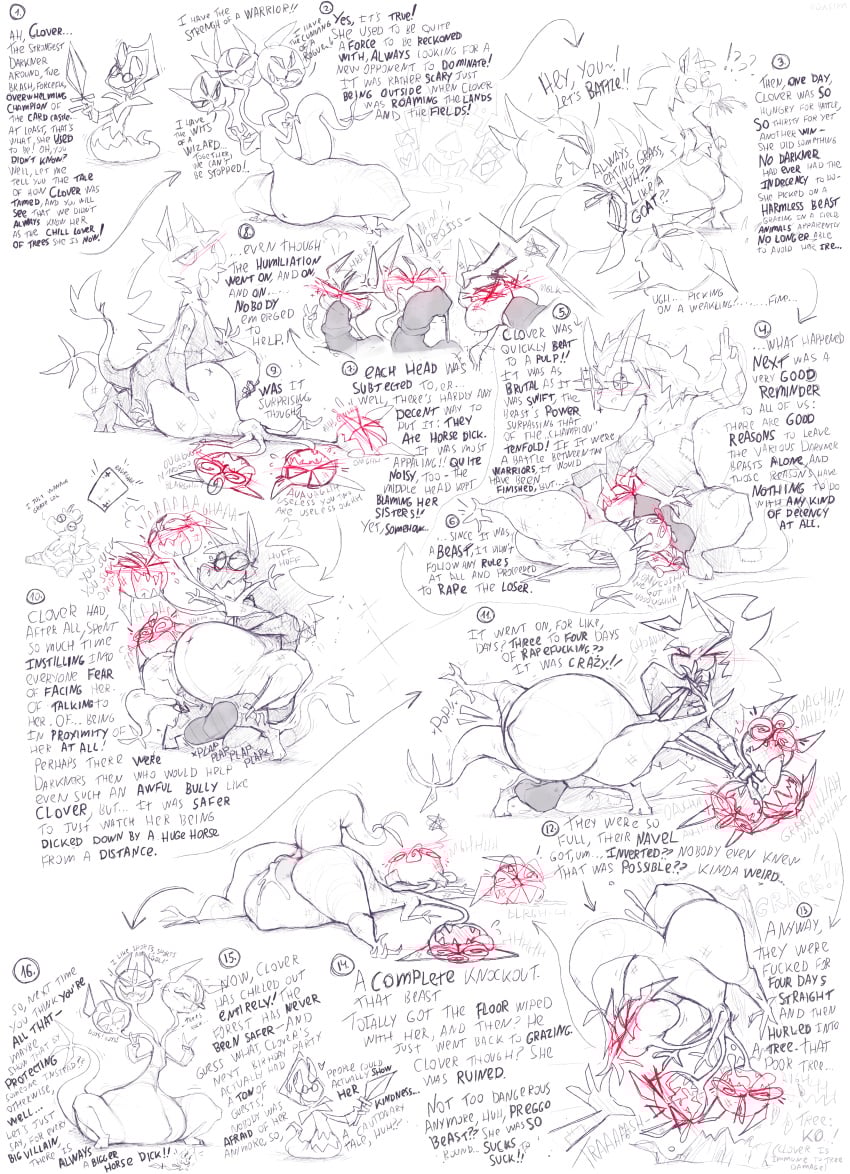 3_eyes 3_heads absurd_res animal_genitalia animal_penis anthro ball_lick balls belly big_belly blush bodily_fluids bruised card clover_(deltarune) cum cum_inside darkner deltarune duo equid equine equine_genitalia equine_penis fellatio female feral genital_fluids genitals hi_res inflation inflation licking male male/female mammal multi_eye multi_head oral penile penis plushie roksim rudinn sex sketch_page suit_symbol sweat tongue undertale_(series) wide_hips