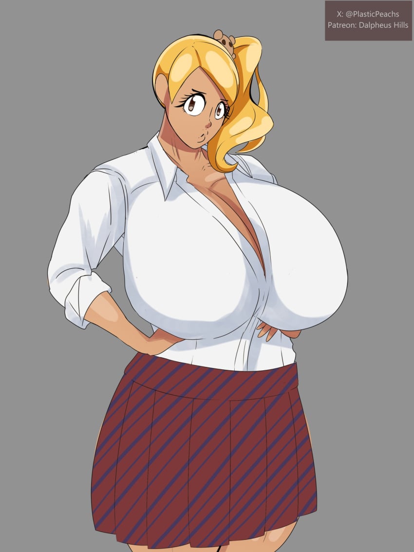 big_breasts cleavage dalpheushills gyaru hand_on_hip huge_breasts komi-san_wa_komyushou_desu manbagi_rumiko sfw tan_body tan_skin