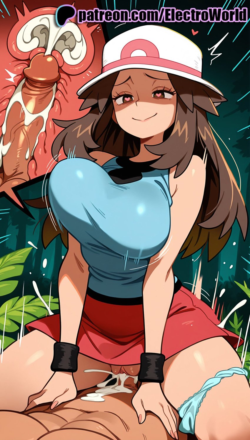 1boy 1girls 2025 ai_generated artist_name big_breasts big_chest breasts brown_hair bust busty cervix chest clothed_female_nude_male clothed_sex cock cowgirl_position cross_section cum cum_in_pussy deep_penetration dick ejaculation electroworld english_text female fucking grass hat heart heart-shaped_pupils hi_res high_quality high_resolution highres impregnation intercourse internal_cumshot large_breasts leaf_(pokemon) long_hair love_making male orgasm overflow ovum panties panties_around_one_leg patreon patreon_username penetration penis pokemon riding sex sexual_intercourse shirt skirt smile solo_focus stable_diffusion straddling straight uncensored underwear uterus vaginal_penetration watermark woman_on_top wristband