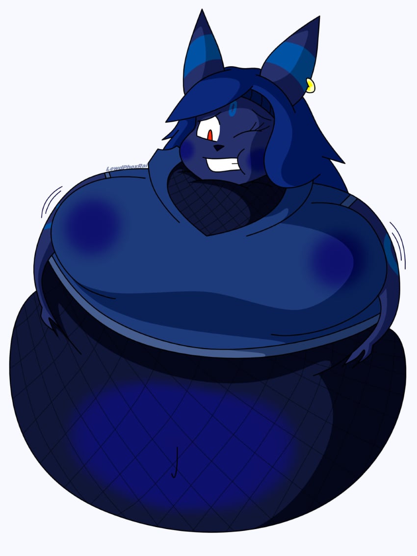 big_breasts blueberry_inflation breasts cleavage female furry huge_breasts inflation lewdfoxrai pokemon pokemon_(species) spherical_inflation tagme thick_thighs umbreon wide_hips