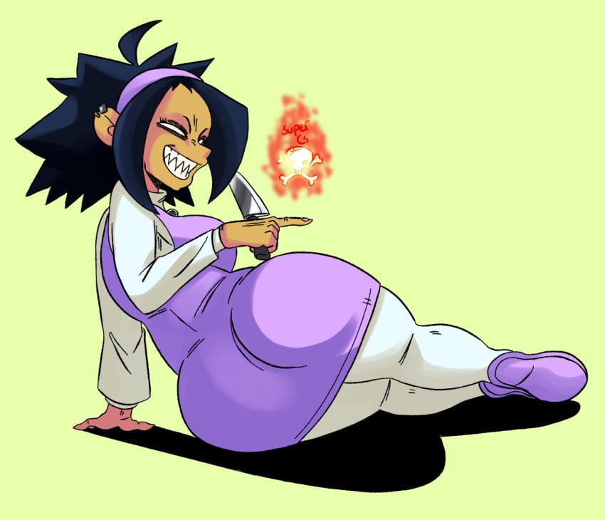 fat_ass friday_night_funkin knife looking_at_viewer looking_back lying_on_side nene_(newgrounds) newgrounds pico&#039;s_school supercs