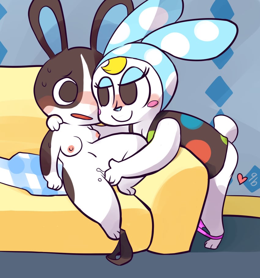 animal_crossing anthro blush breasts clothing cubeychou dotty_(animal_crossing) duo eyelashes female fingering francine_(animal_crossing) heart hi_res lagomorph mammal nintendo nipples nude panties pussy_juice rabbit sex shirt shortstack small_breasts underwear video_games yuri