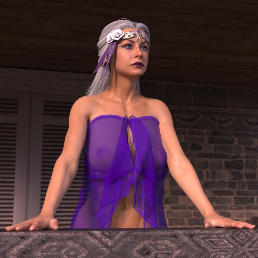 1girls 3d daz_studio female mortal_kombat mortal_kombat_11 o97t5s see-through_clothing sindel solo upper_body white_hair
