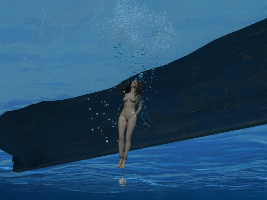 cgi drowned drowning execution female hands_behind_back naked naked_female shackled_ankles shackled_wrists underwater
