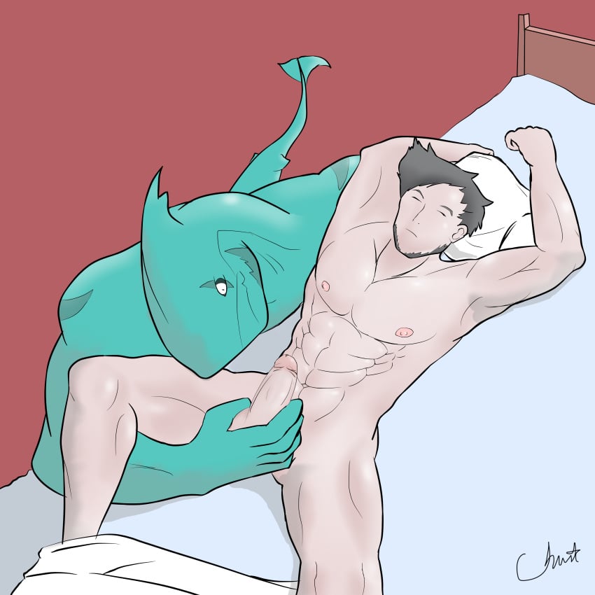 anthro bulge duo fish human human_on_anthro interspecies male mammal marine masturbation muscular muscular_male nude penis sex shark sharkfurryman sleeping teasing yaoi