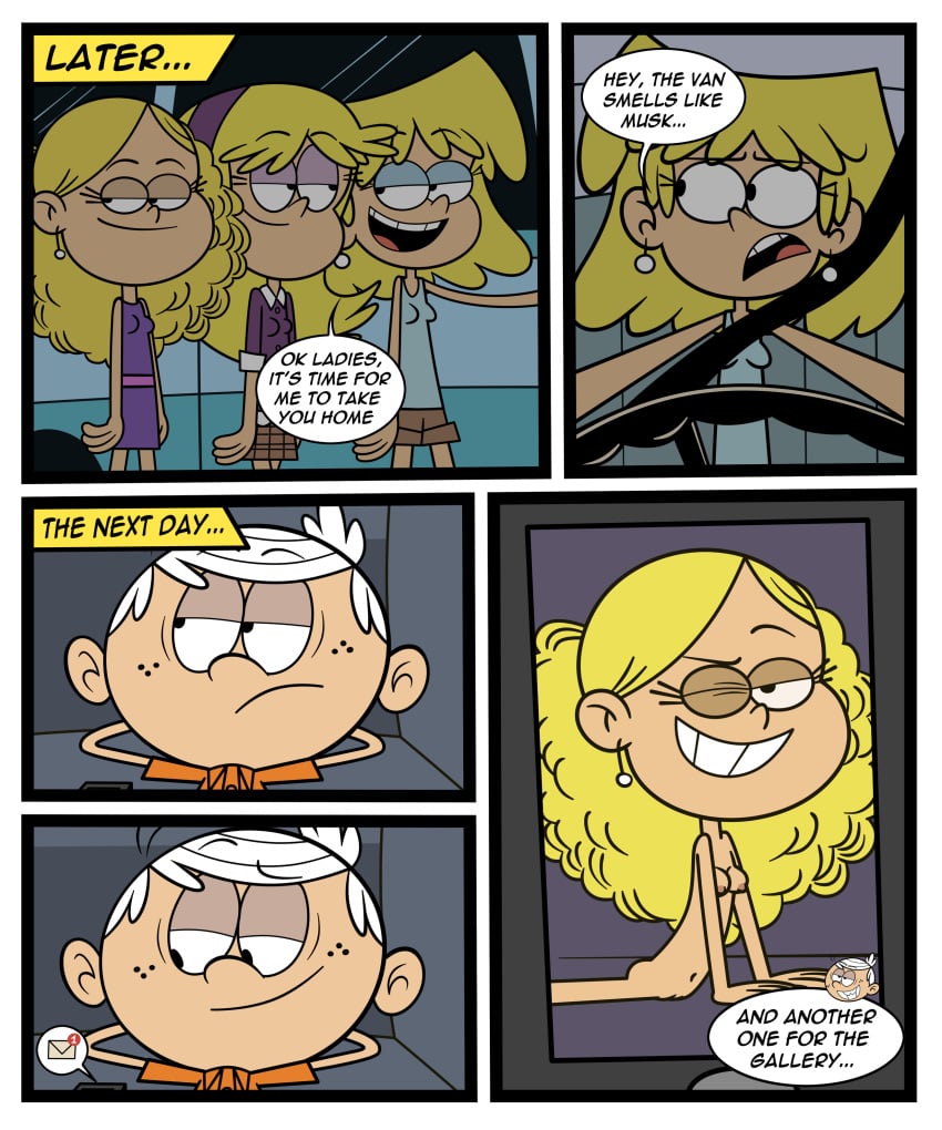 accurate_art_style after_sex blonde_female blonde_hair breasts carol_pingrey comic_page earrings freckles freckles_on_face lincoln_loud looking_at_viewer lori_loud musk nickelodeon nickelodeon_animation_studio nude_female nude_pics paramount_pictures phone smelling smile smiling taki8hiro text texting the_loud_house whitney_(the_loud_house) wink winking