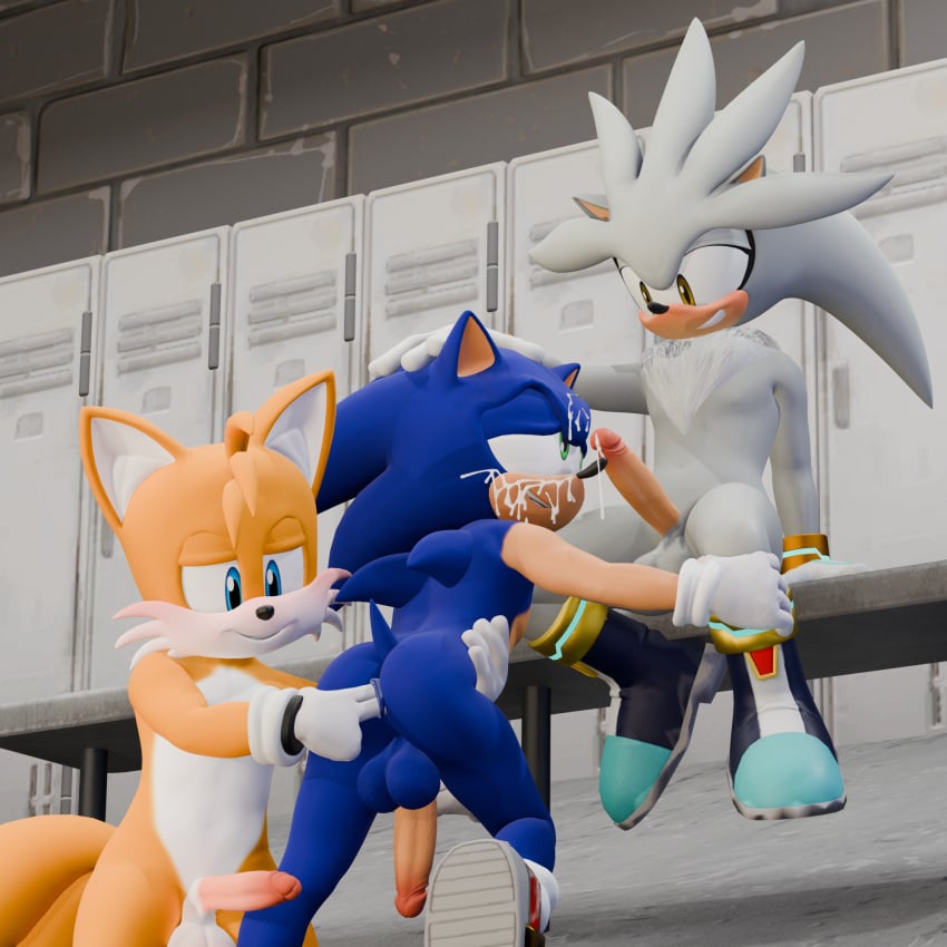 3d_(artwork) after_sex anal anal_fingering anal_sex anthro anus athletic athletic_male balls blue_eyes blush bodily_fluids canid canine chest_tuft clothing cum cum_drip cum_on_face digital_media_(artwork) dripping erection eulipotyphlan fingering footwear fox genital_fluids genitals glans gloves green_eyes group hand_on_head handwear hedgehog hi_res locker_room looking_pleasured male male/male mammal oral penetration penis prostate_stimulation sega sex shoes silver_the_hedgehog sonic_the_hedgehog sonic_the_hedgehog_(series) tail tails trio tuft twintails3d yellow_eyes