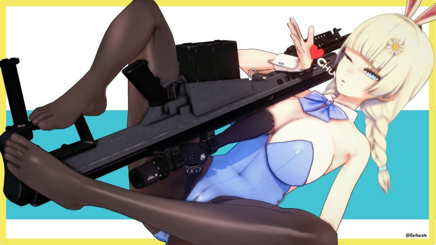 1920x1080 3d avgustina_stefania barrett big_breasts blonde_female blonde_hair blue_eyes breasts bunny_ears bunnysuit cleavage clothed clothing feet female female_only garbarato gun holding_weapon kissing koikatsu looking_at_viewer no_shoes original original_character pantyhose playful pose sniper_rifle solo solo_female spread_legs twintails twitter twitter_username weapon white_background wink winking winking_at_viewer