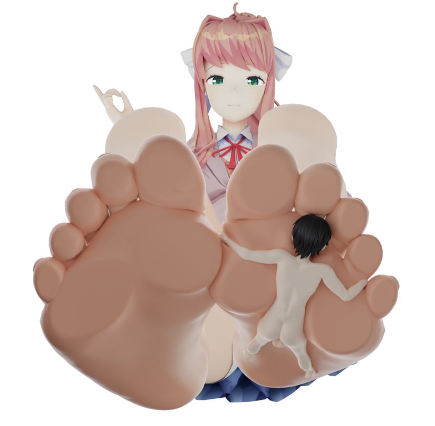 1boy 1boy1girl 1girls bow brown_hair brunette_hair doki_doki_literature_club feet female femdom foot_fetish foot_focus foot_fuck foot_fucking foot_play foot_worship footdom footjob giantess humping_foot jealous jinoo77707806 jinouga97 male mc_(doki_doki_literature_club!) monika_(doki_doki_literature_club) solejob soles soles_fetish