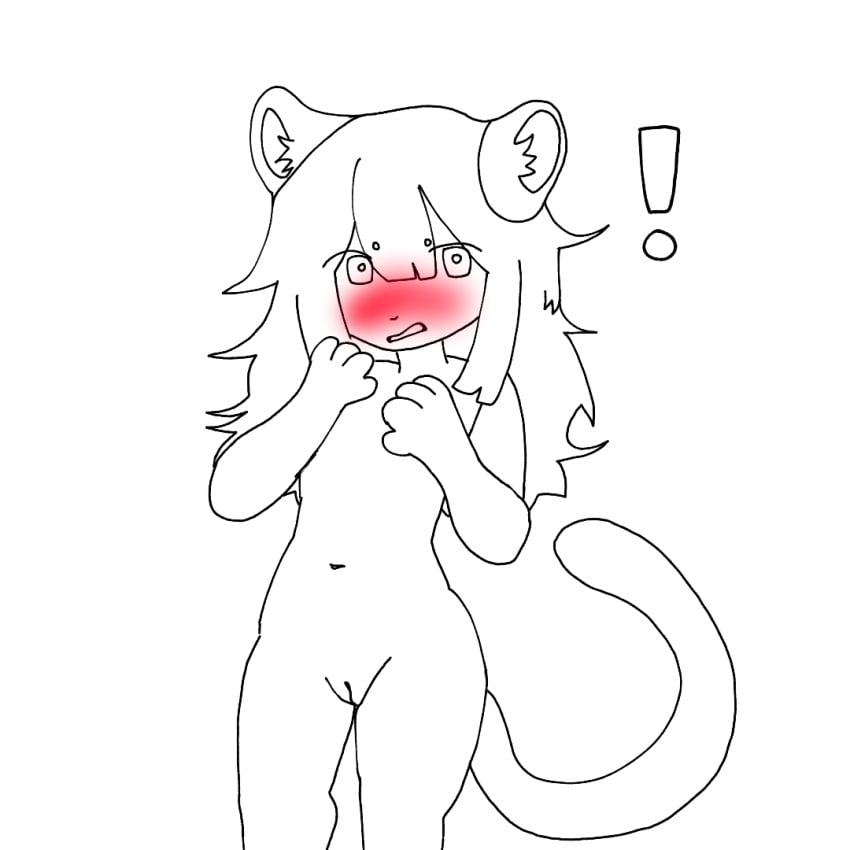! anthro blush blush colorless cub embarrassed embarrassed_female embarrassed_nude_female female female_cub guronyan haruki_(guronyan) uncolored young young_female