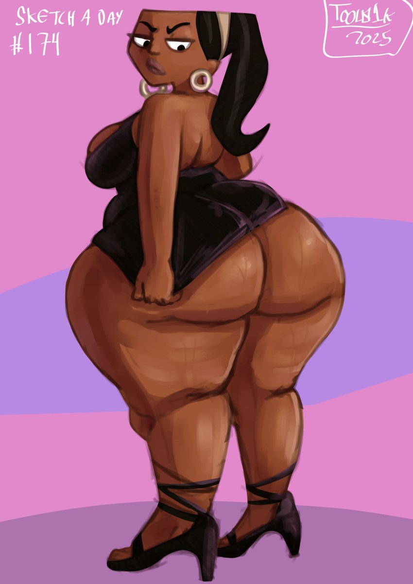1girls black_hair cartoon_network dark-skinned_female dark_skin dress earrings female female_focus female_only high_heels huge_ass huge_butt leshawna_(tdi) long_hair massive_ass massive_butt no_panties rear_view thight_clothing tool01k total_drama_island voluptuous voluptuous_female wide_hips