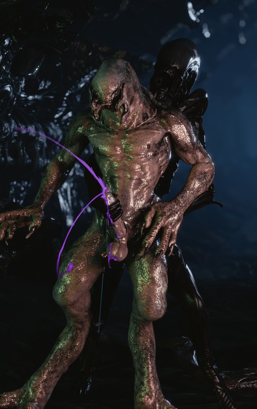 3d alien alien_(franchise) balls colored_cum cum cum_on_balls cum_on_penis cumshot ejaculation erection forced halo_(series) handjob hi_res humanoid_penis male male_xenomorph masturbation open_mouth orgasm penis precum purple_cum ralic_turman sangheili sex teeth unusual_cum video_games xenomorph yaoi