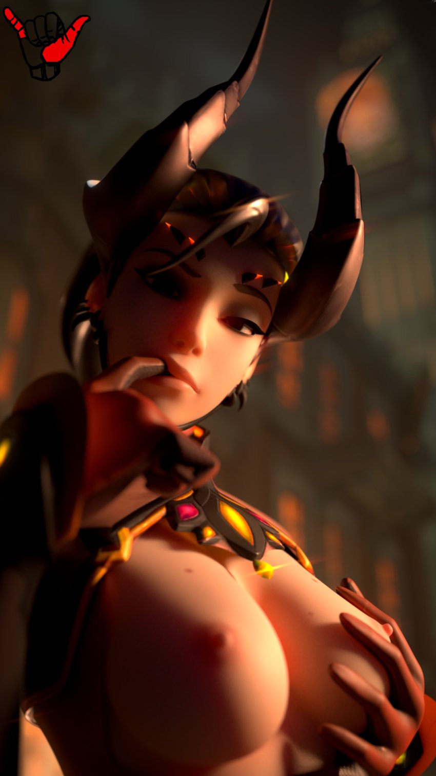 3d alternate_costume big_breasts blender breasts brown_eyes devil devil_mercy horns human_only mercy overwatch ponytail tail thighhighs yokubos