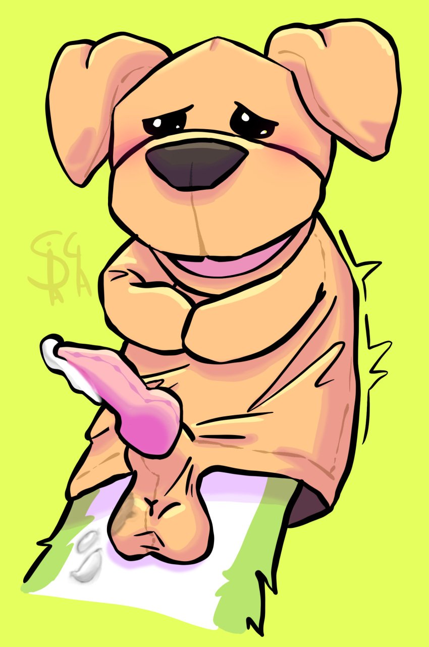 2023 absurd_res ambiguous_gender ambiguous_penetrating ambiguous_penetration animal_genitalia animal_penis animate_inanimate anthro artist_logo balls black_eyes black_outline bodily_fluids brown_nose button_ears canid canine canine_genitalia canine_penis canis cum cum_on_another cum_on_another&#039;s_arm cum_on_arm cum_on_balls cum_on_self digital_drawing_(artwork) digital_media_(artwork) disembodied_hand domestic_dog duo fabric fake_penis featureless_hands fisting floppy_ears front_view fur genital_fluids genitals green_background green_body green_fur hand_puppet hands_together hands_touching hi_res hunched_over kiwano_maxwell knot logo looking_pleasured lucky_hand_puppet male male/ambiguous male_penetrated mammal motion_lines movement moving narrowed_eyes open_mouth orgasm out_of_frame outline penetration penis pink_knot pink_mouth pink_penis plushie plushie-like plushophilia puppet puppeteer saggy_balls seam_(sewing) shaded sheath signature simple_background size_difference small_sheath solo_focus spicykiwifruit srirachamander white_body white_fur yellow_body